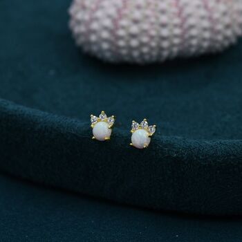 Tiny White Opal With Cz Stud Earrings Sterling Silver, 2 of 9