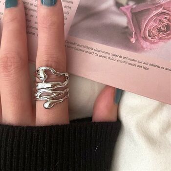 Silver Plated Adjustable Multi Line Wide Ring, 2 of 7