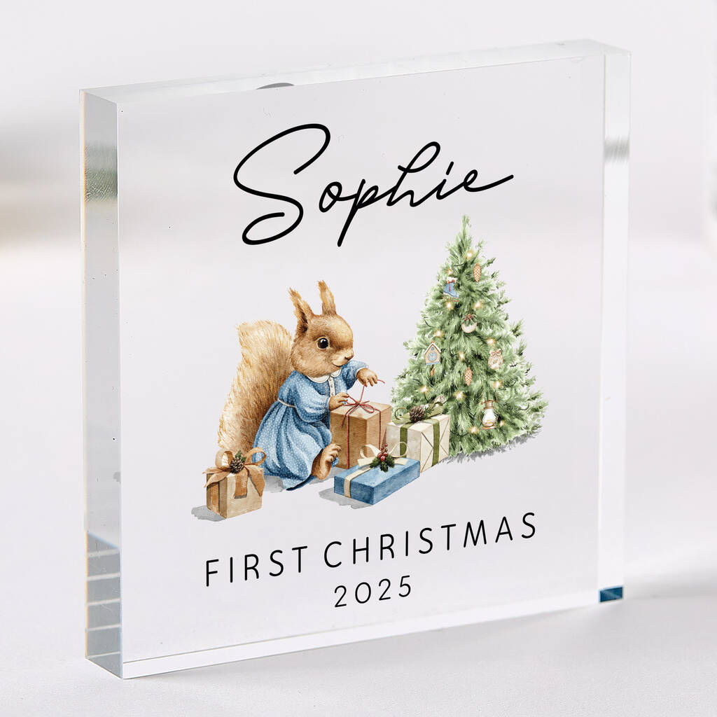 Baby’s First Christmas Gift Acrylic Block Woodland, 1 of 4