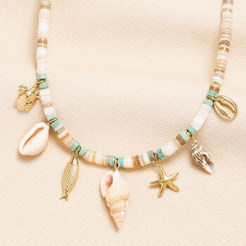 Stainless Steel Summer Shell Charm Necklace In Gold Plating, 2 of 5