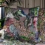 Wild Captivity Birds And Bird Cages Cushion With Flowers In Luxury Velvet On Dusty Pink, thumbnail 2 of 10