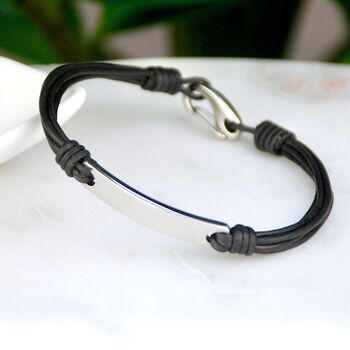 Personalised Men's Leather Cord And Bar Bracelet, 4 of 9