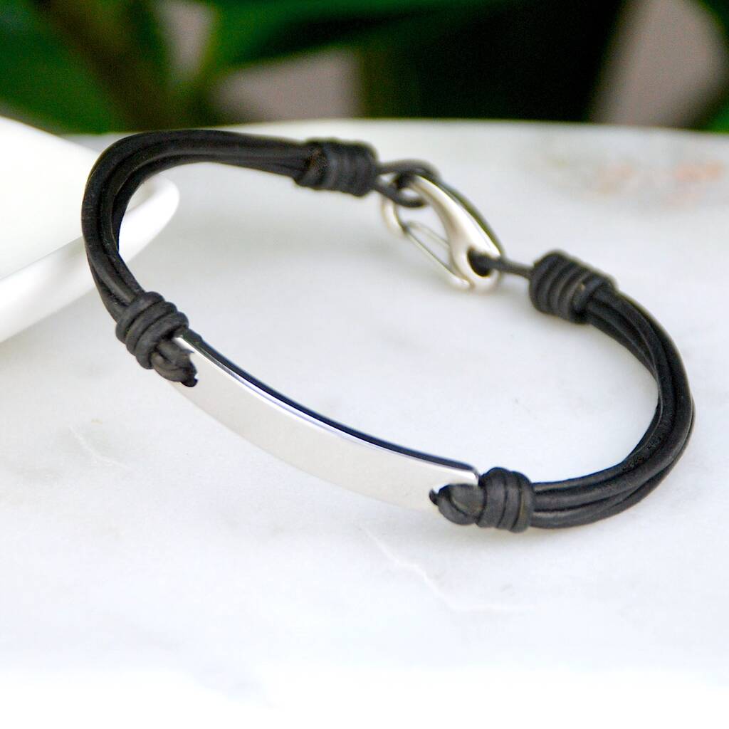 Personalised Men's Leather Cord And Bar Bracelet By Penelopetom ...