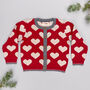 Hearts Knitted Cardigan In Red, thumbnail 5 of 9