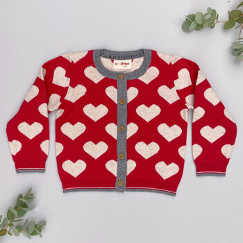 Hearts Knitted Cardigan In Red, 5 of 9