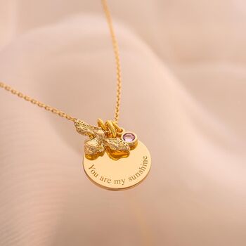 Honey Bee, Disc And Birthstone Message Necklace, 4 of 12