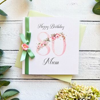 Handmade 80th Birthday Card. With Pink Numbers And Flower. Personalised, 5 of 9
