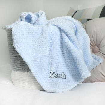 Personalised Blue Waffle Blanket And Lion Comforter Set, 2 of 8