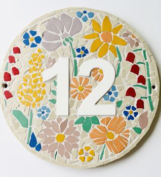 Bright Floral Mosaic House Door Number Sign, 4 of 6