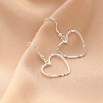 Sterling Silver Open Heart Hanging Earrings, 3 of 3