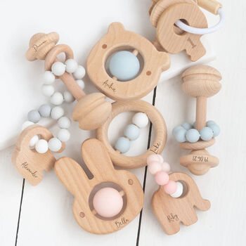 Bambino Eco Friendly Wooden Pink Rattle Teething Toy, 2 of 2