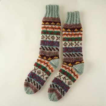 Fair Isle Hand Knitted Wool Socks, 3 of 10