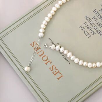 Elizabeth Ivory Silver Pearl Baroque Gala Charm Necklace, 4 of 4