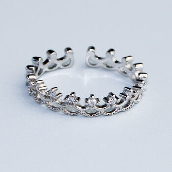 Sterling Silver Dainty Crown Adjustable Ring, 3 of 5