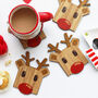 Set Of Four Wooden Reindeer Christmas Coasters, thumbnail 4 of 8