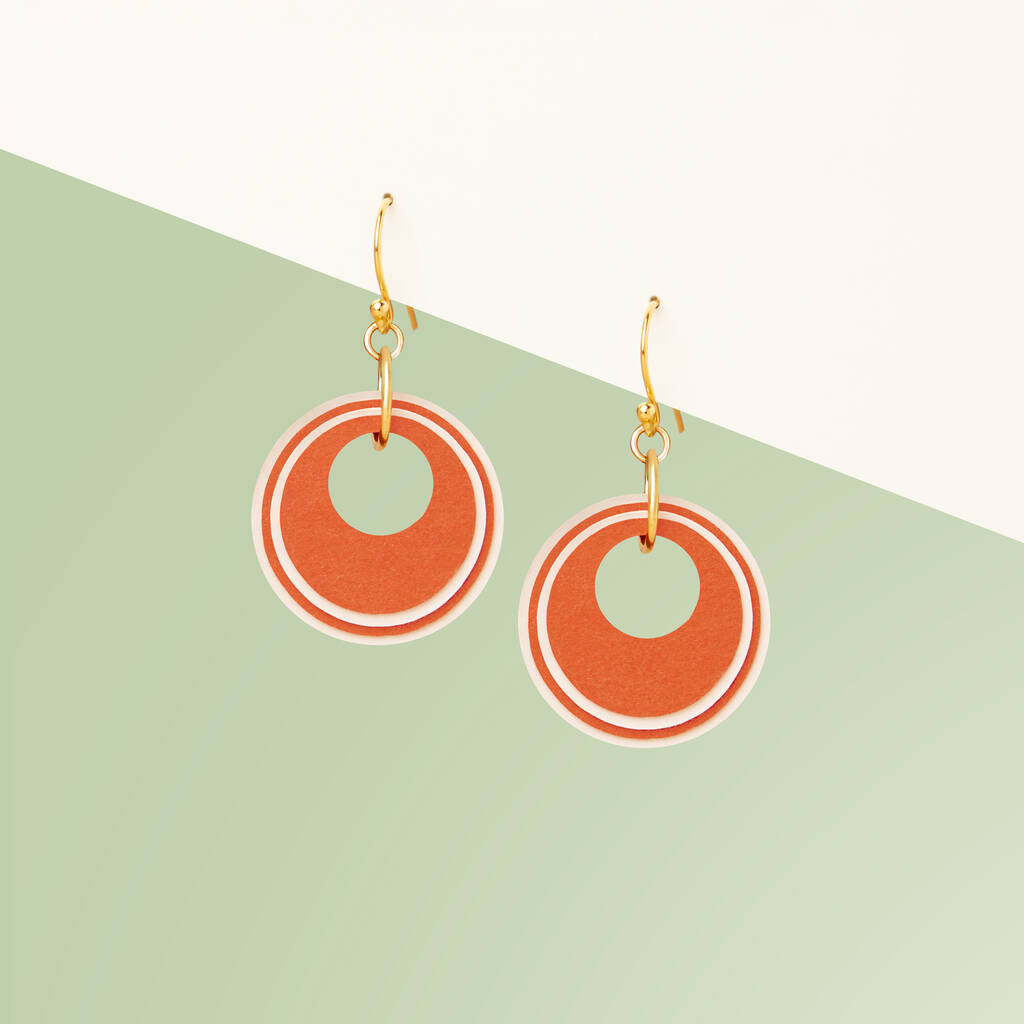 Orange And Cream Circular Earrings • Gold Plated Sterling Silver Hooks, 1 of 9