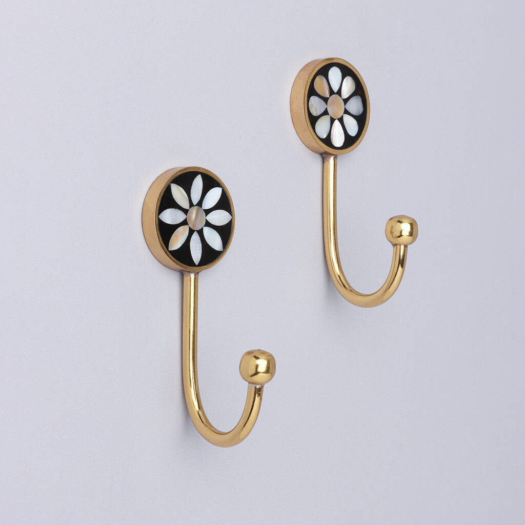 G Decor Floral Mother of Pearl Gold Brass Coat Hook