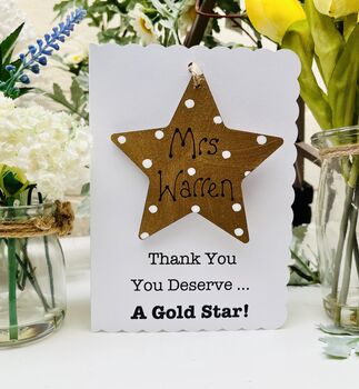 Personalised Teacher Thank You Wooden Gold Star Card, 2 of 4