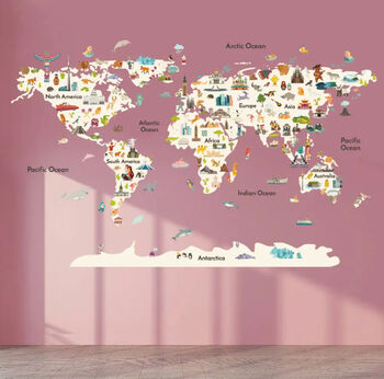 World Map Wildlife Animals Removable Wall Sticker, 4 of 6