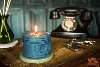 Engine Piston Candle: Fresh Pine Man Cave Candle, Car Engine Part Moulded Scented Candle. Handmade UK By Glowsmith, 3 of 4