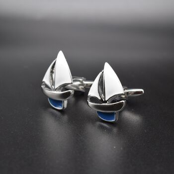 Sailboat Silver Cufflinks Gift For Men 316 L Stainless Steel Nautical Accessory, 2 of 6