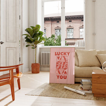 Pink Queen Of Hearts Lucky You Wall Print, 2 of 5
