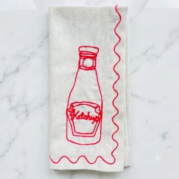Set Of Six Embroidered Food Condiment Napkins, 7 of 11
