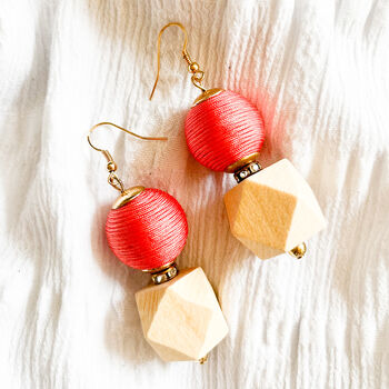 Wooden Folk Bead Earrings, 2 of 3