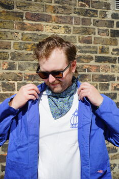Mens Blue Ditzy Floral Cotton Neckerchief, 8 of 12