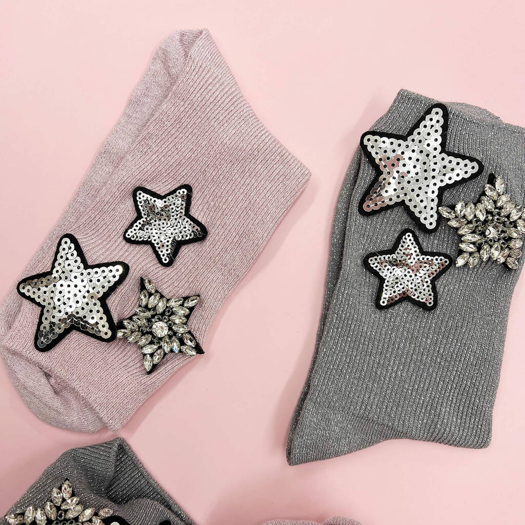 Star Sequin Metallic Knit Two Pairs Socks In A Box By Studio Hop