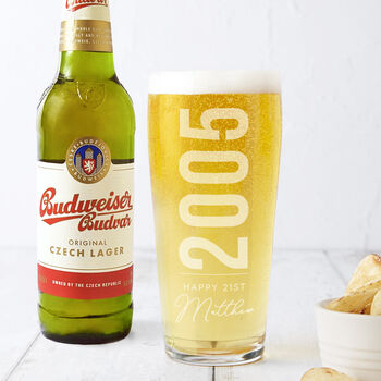 Personalised 21st Birth Year And Name Beer Glass, 2 of 7