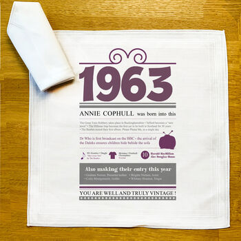 Personalised 60th Birthday 1963 Handkerchief Pair, 5 of 12