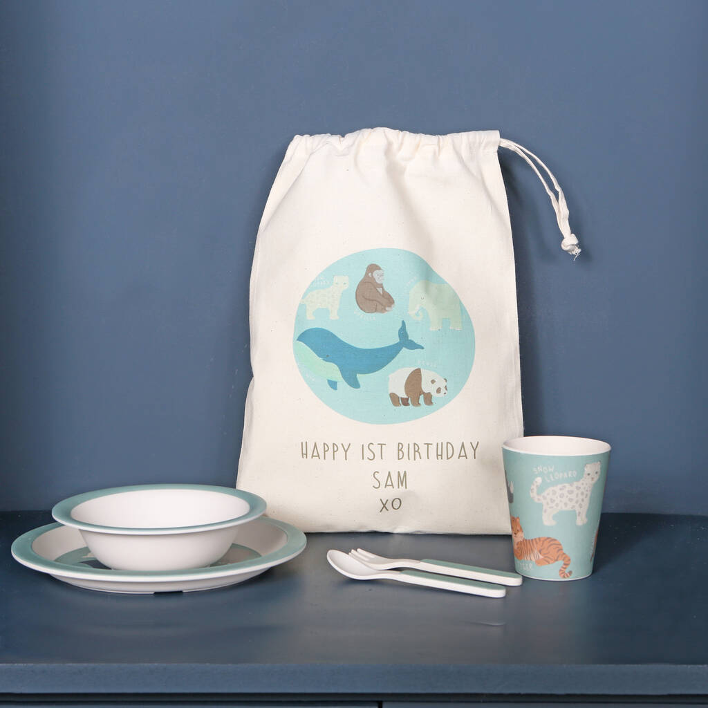 Endangered Animals Dinner Set With Personalised Bag, 1 of 5