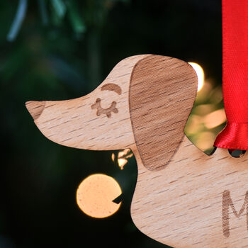 Dachshund Personalised Dog Wooden Christmas Decoration, 5 of 12