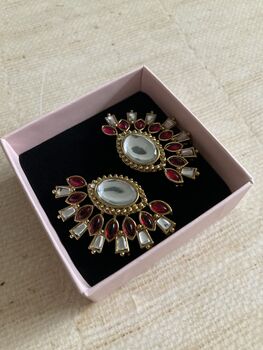 Hot Pink Kundan Statement Lightweight Earrings, 2 of 4