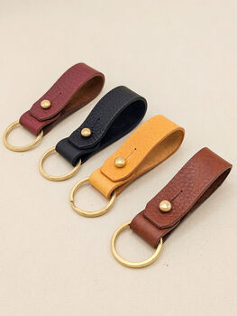 Personalised Looped Vegetable Tanned Leather Key Ring, 3 of 5