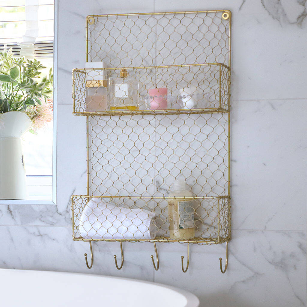 Brass Bathroom Wall Storage Baskets With Hooks By Dibor
