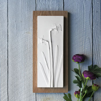 Daffodils Plaster Cast Plaque Mounted On Wood, 3 of 6