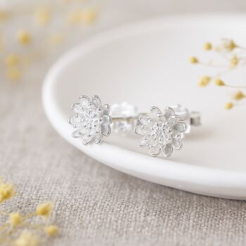Sterling Silver Chrysanthemum Birth Flower Stud Earrings, 3 of 5