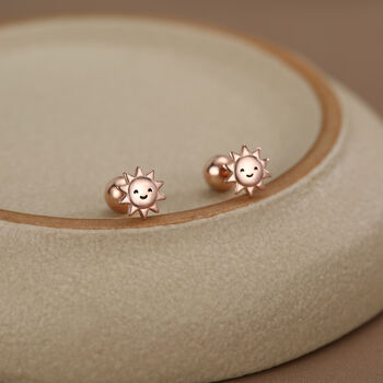 Sterling Silver Cute Sun 18 G Screw Back Stud Earrings With Ball Backs, 5 of 11