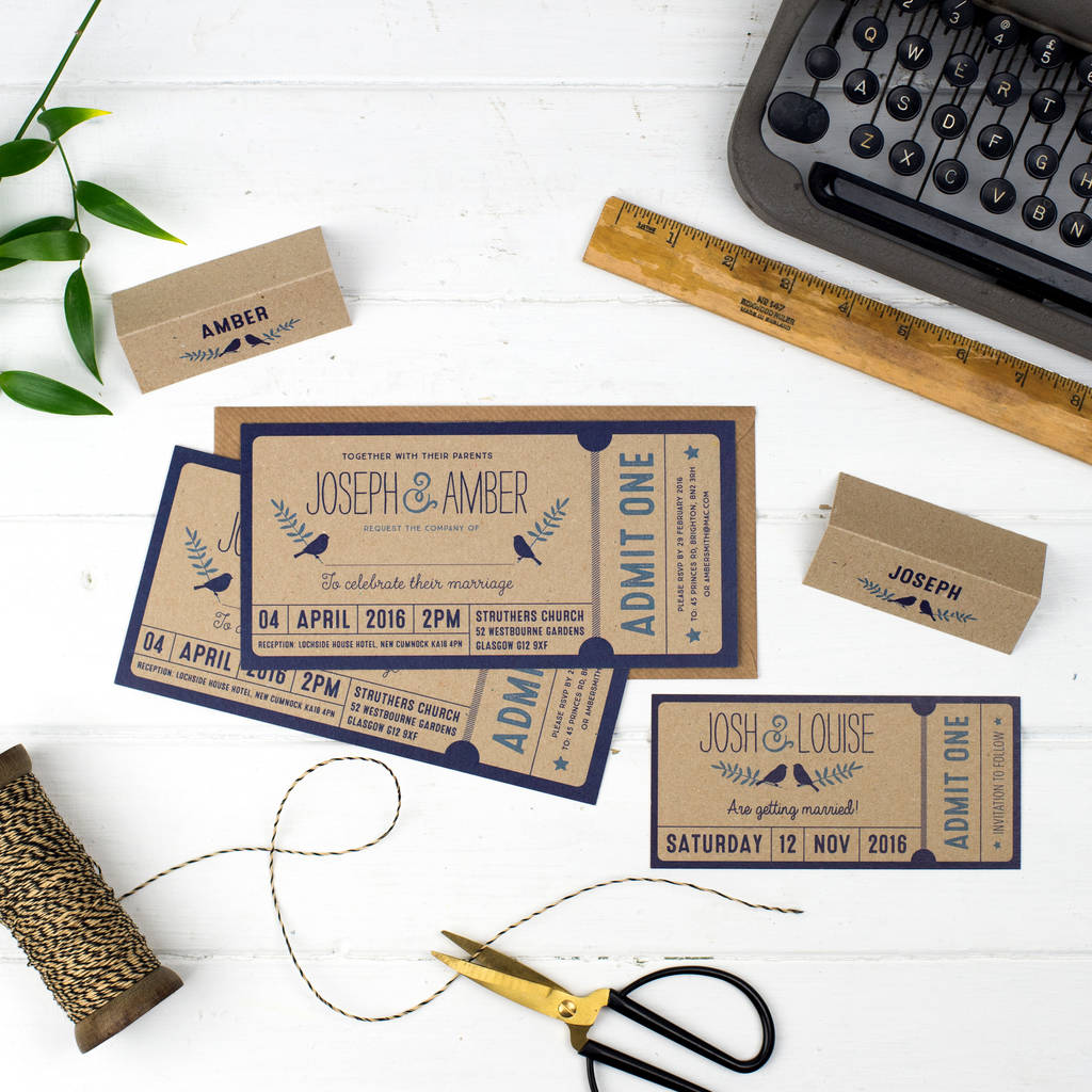 Personalised Woodland Wedding Ticket Invitation Set By Laura Danby ...