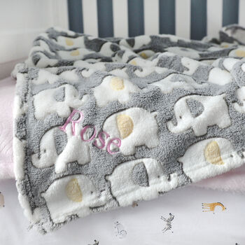 Personalised Grey And Yellow Fluffy Elephant Blanket, 2 of 9