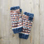 Fair Trade Fair Isle Knit Wool Lined Wristwarmer Gloves, thumbnail 5 of 12