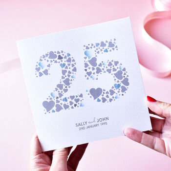 Personalised Love Hearts Silver 25th Anniversary Card, 2 of 5
