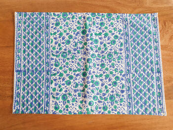 Set Of Indian Hand Block Printed Placemats, Blue Green, 3 of 3