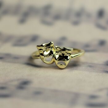 Sterling Silver Comedy And Tragedy Theatre Ring, 3 of 7