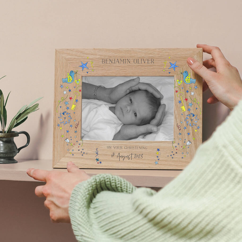 Personalised New Baby Christening Wreath Photo Frame, 1 of 4