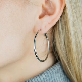 40 Mm Silver Plated Large Round Dainty Hoop Earrings, 6 of 7