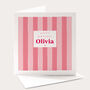 Personalised Pink Birthday Card With Name Modern Striped Design, thumbnail 1 of 4
