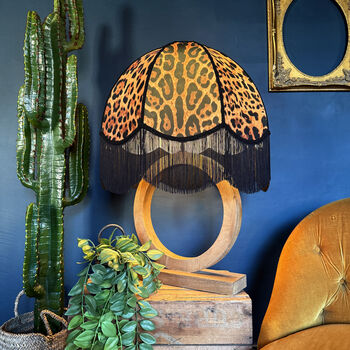 Trixie Vintage Fringed Dome Lampshade In Leopardess Velvet, 2 of 4